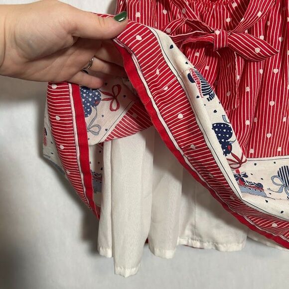 VTG Girls Handmade Smocked Apron Dress 4T Red Goose Ribbons Bows Pinafore - Picture 8 of 8